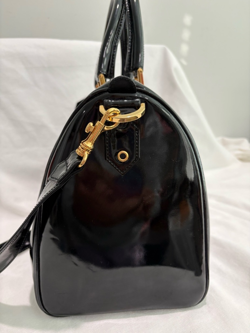 Authentic Chanel Patent Leather Bowler travel  Bag with certificate black Boston - Picture 7 of 16